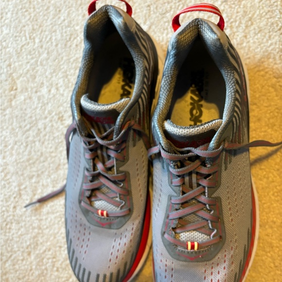Hoka One One Gray and Red Sneakers - Picture 4 of 6
